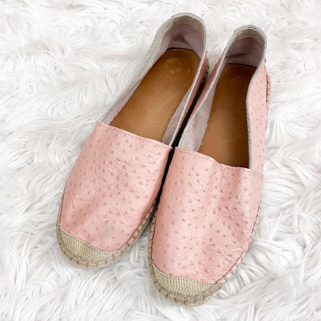 Anthropologie Selected Femme Pink Ostritch Leather Textured Espadrille Flats